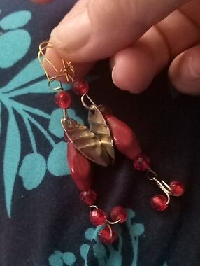 Red Bead Dangle Earrings with Fishing Lure Accents - Unbranded